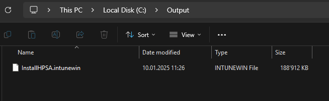 Generated IntuneWin file in output folder